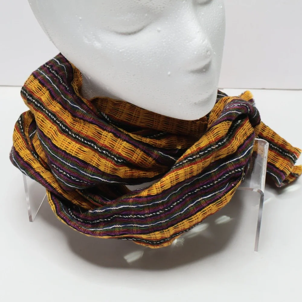 Unbranded Handwoven Striped Scarf Yellow Purple Green Boho Artisan‎ Accessory